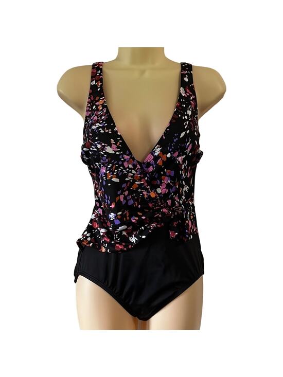 Embrace Your Curves Other - Embrace Your Curves Size S 4/6 Black One Piece Swimsuit with Print Overlay NWT